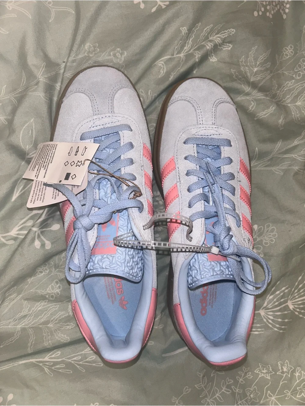 adidas Gazelle Platform Sneakers - Light Blue with Pink Stripes